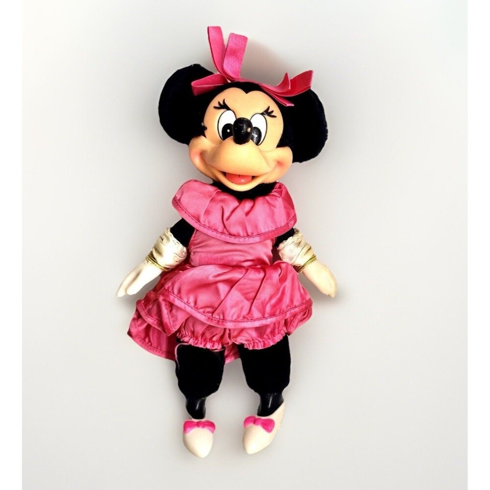 Vintage 1982 Applause Minnie Mouse Plush Doll 10” Pink Dress Disney